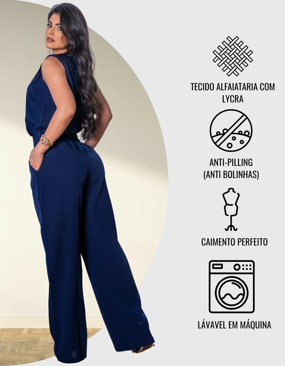 Conjunto Alfaiataria Feminino Moda Social Lycra Pantalona