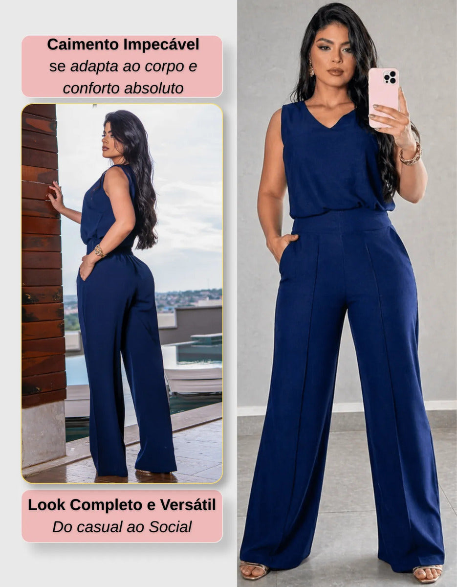 Conjunto Alfaiataria Feminino Moda Social Lycra Pantalona