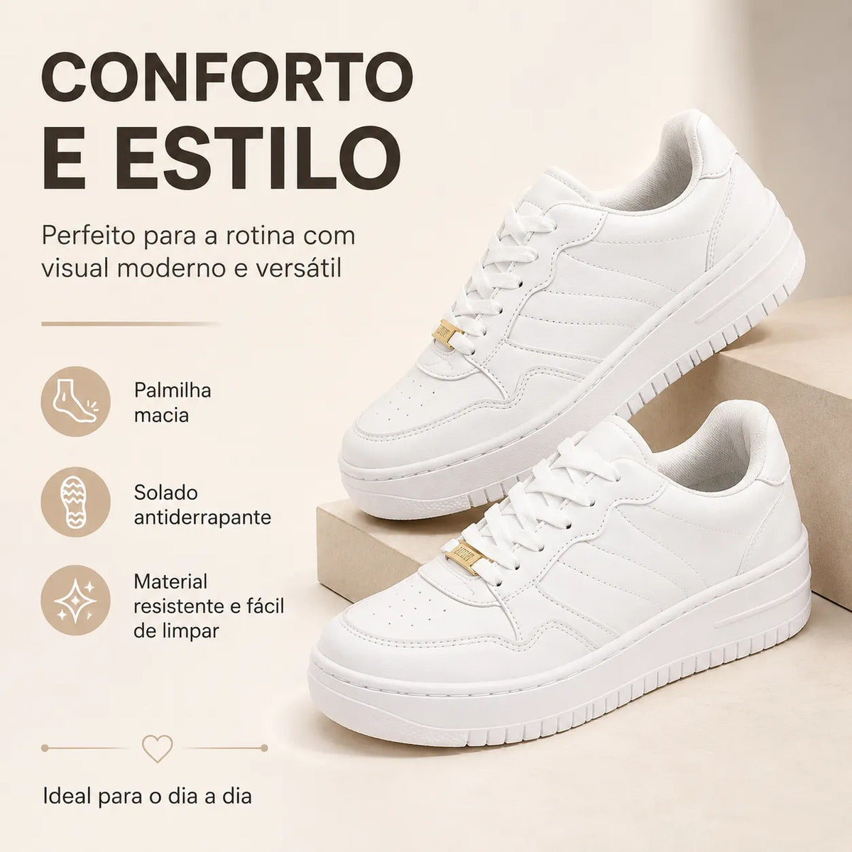 Tênis Branco Vizzano Feminino Casual  Airforce Confortavel