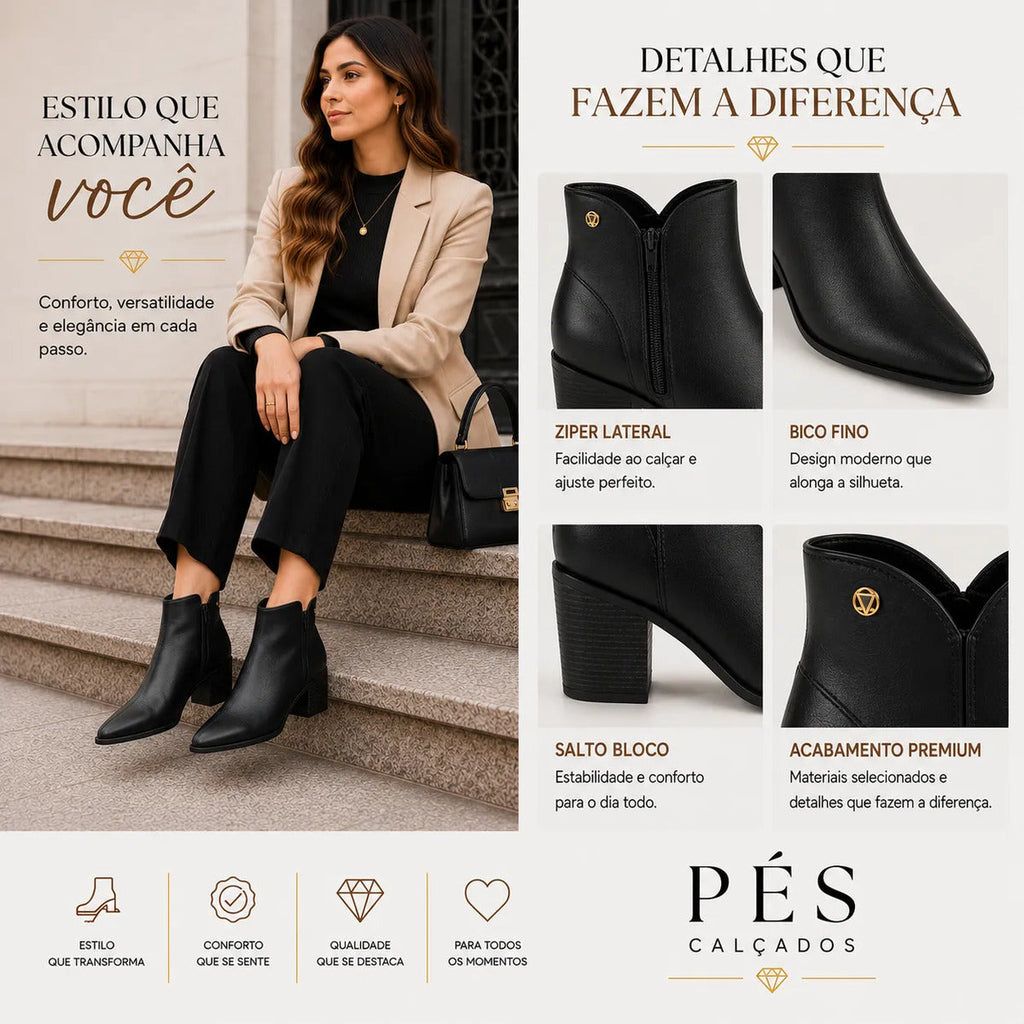 Bota Feminina Cano Curto Via Uno Mestiço Com Zíper Original