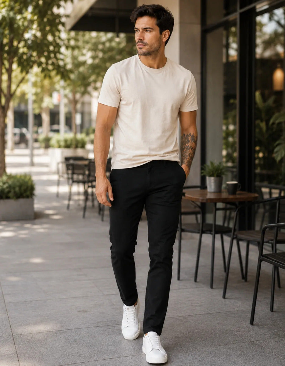 Calça Sarja Masculina Social Slim Elastano Bolso Embutido