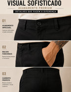 Calça Sarja Masculina Social Slim Elastano Bolso Embutido