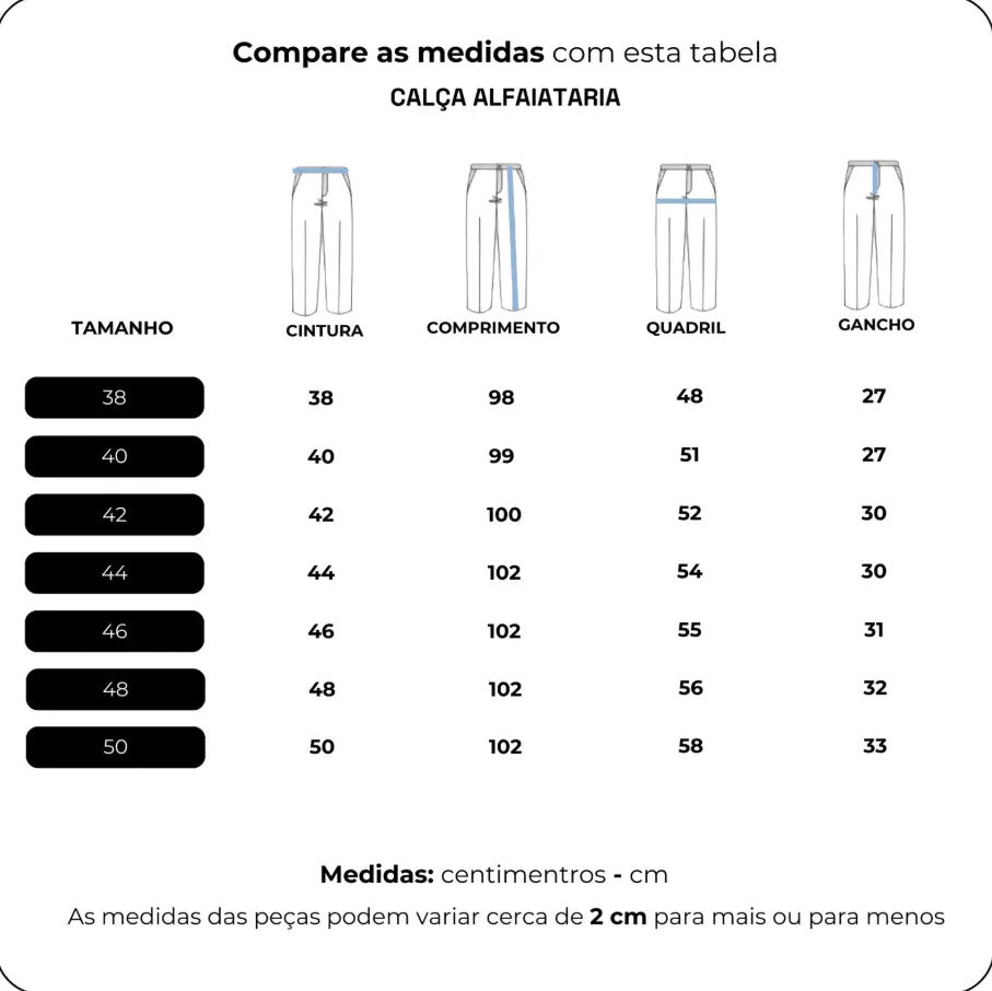 Calça Alfaiataria Masculina Slim Fit Premium Social
