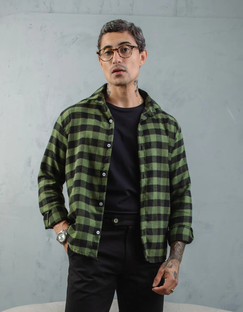 Camisa Social Masculina Xadrez Manga Longa Casual Inverno