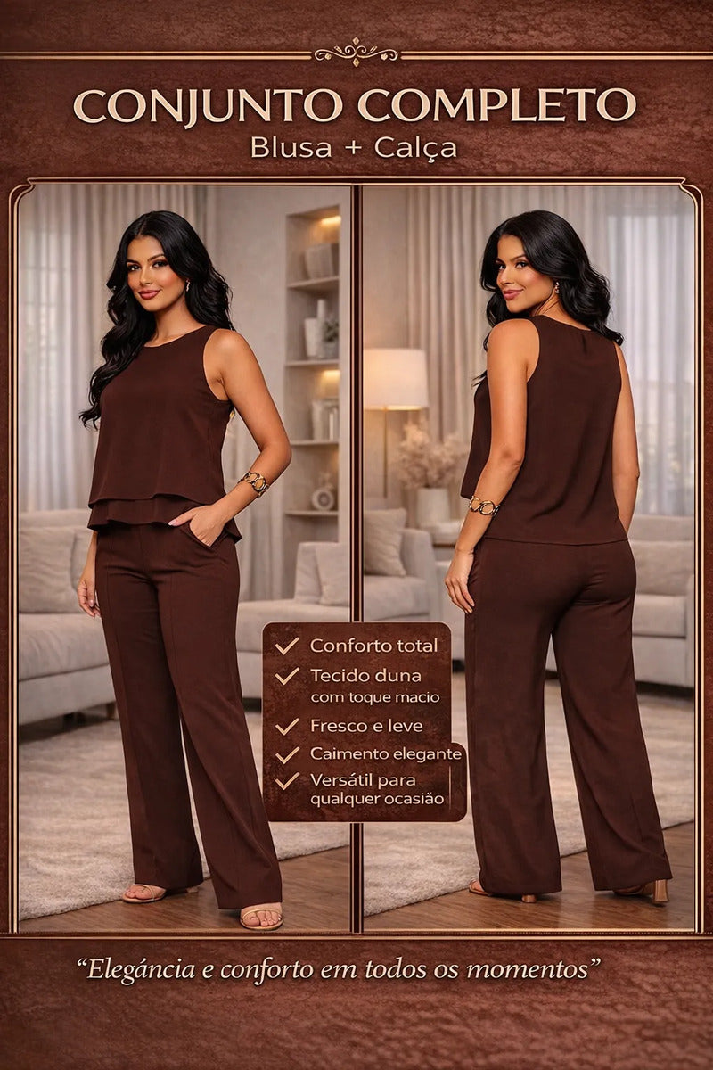Conjunto Feminino Alfaiataria Social Blusa E Calça Elegante