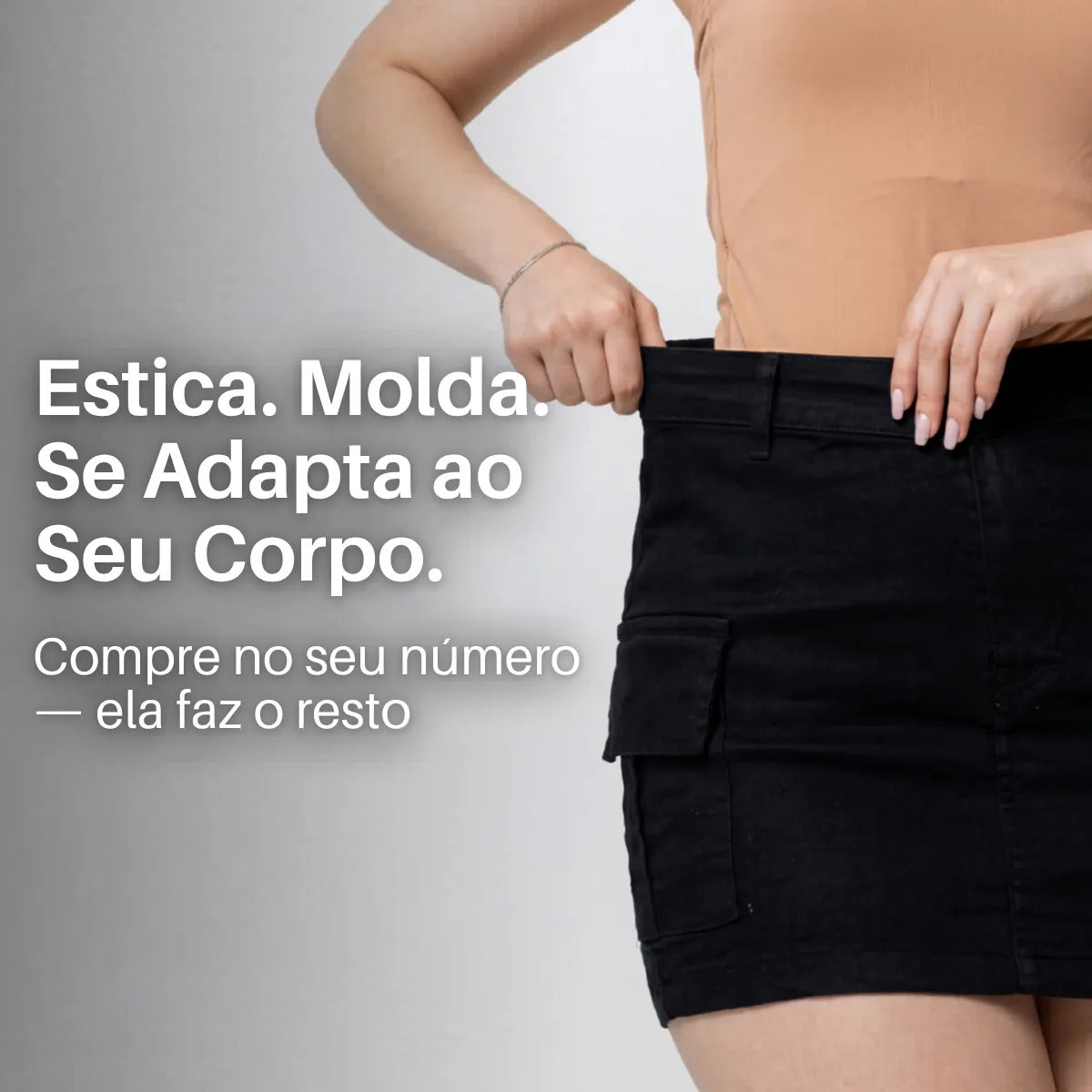 Saia Cargo Sarja Feminina Cintura Alta Com Lycra Bolsos
