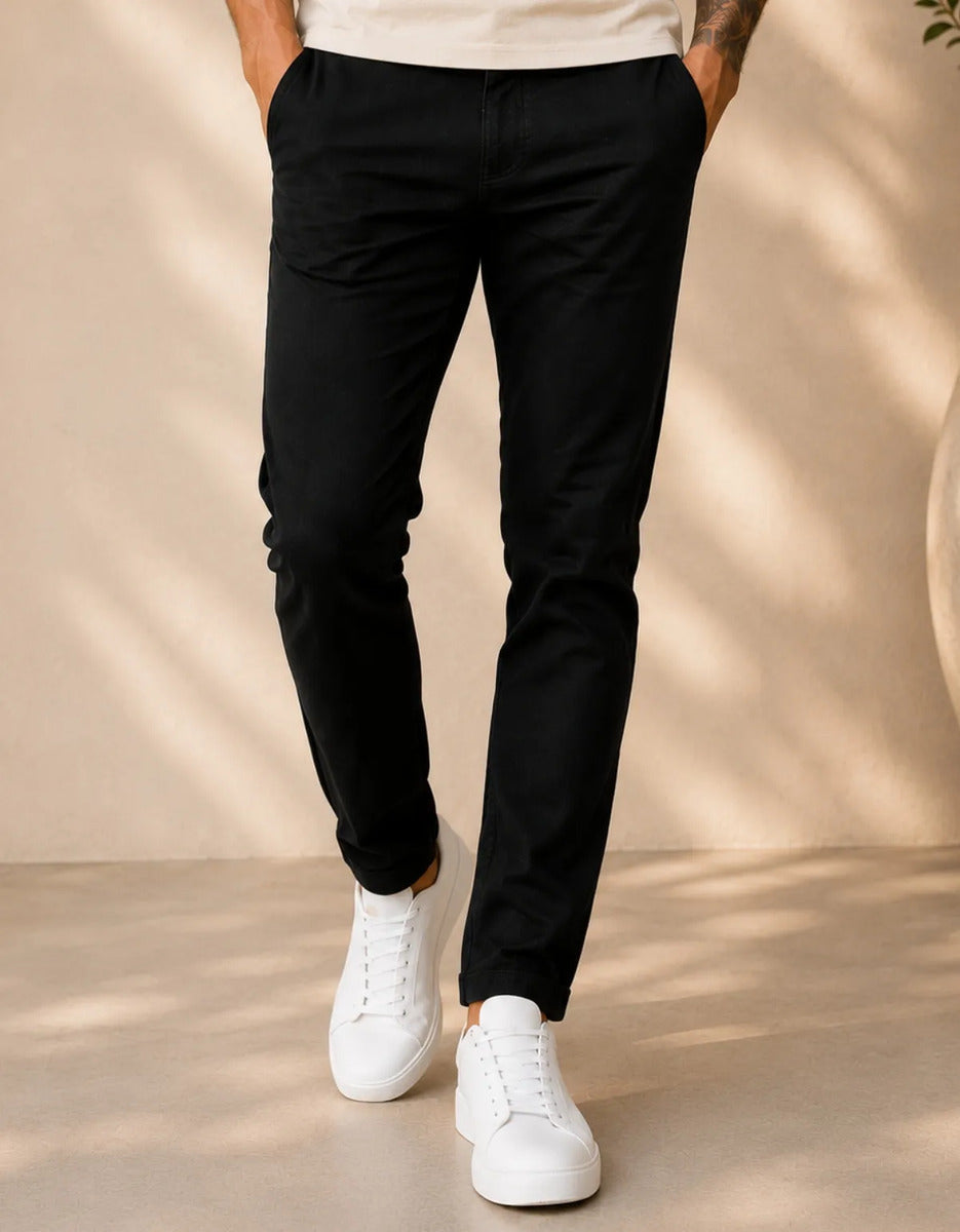 Calça Sarja Masculina Social Slim Elastano Bolso Embutido