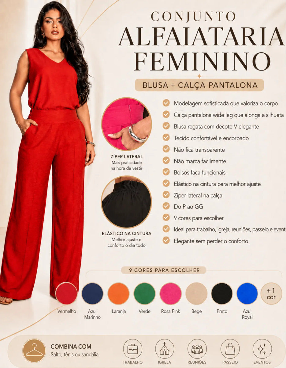 Conjunto Alfaiataria Feminino Moda Social Lycra Pantalona