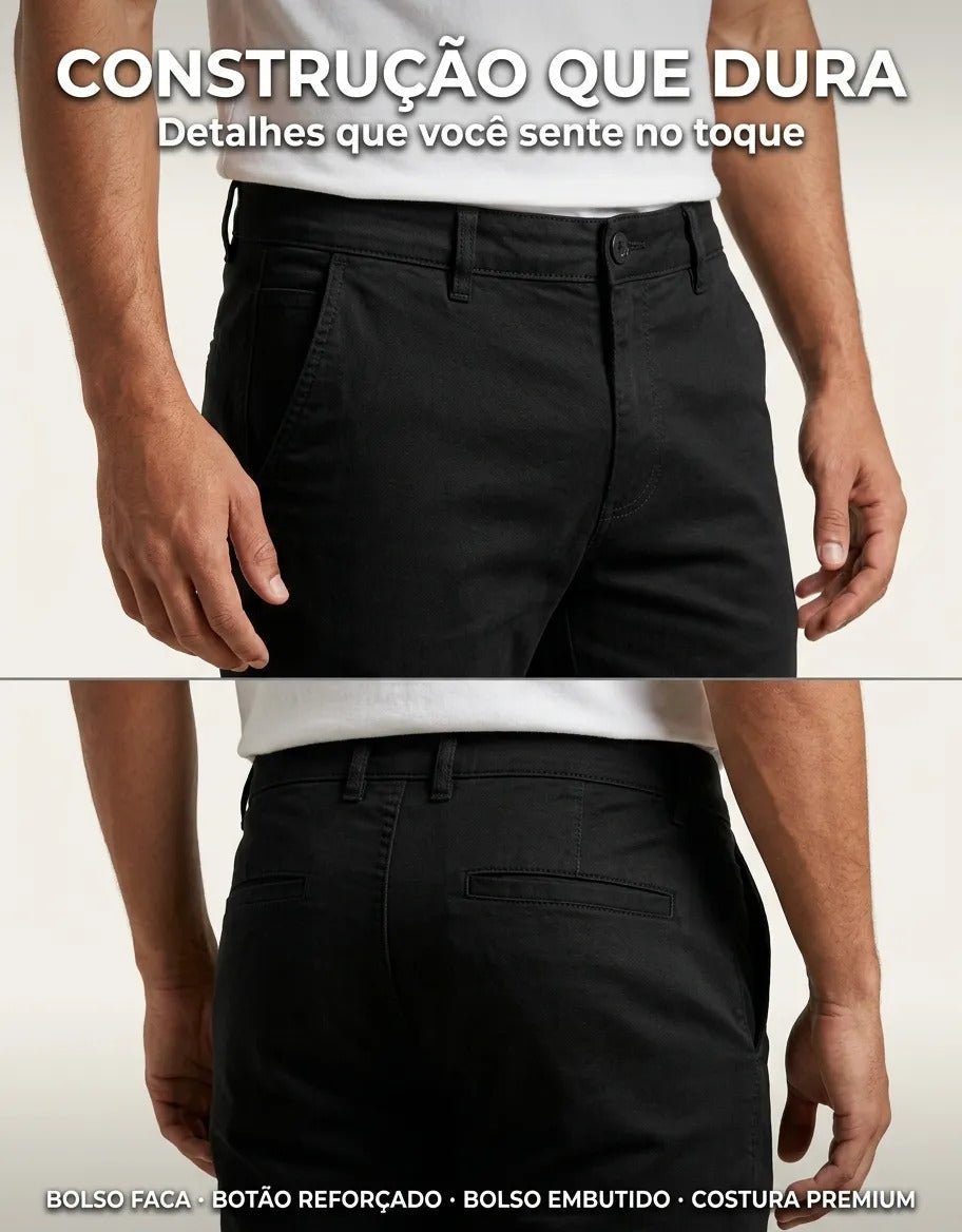 Calça Masculina Sarja Esporte Fino Bolso Faca Lycra Stillger