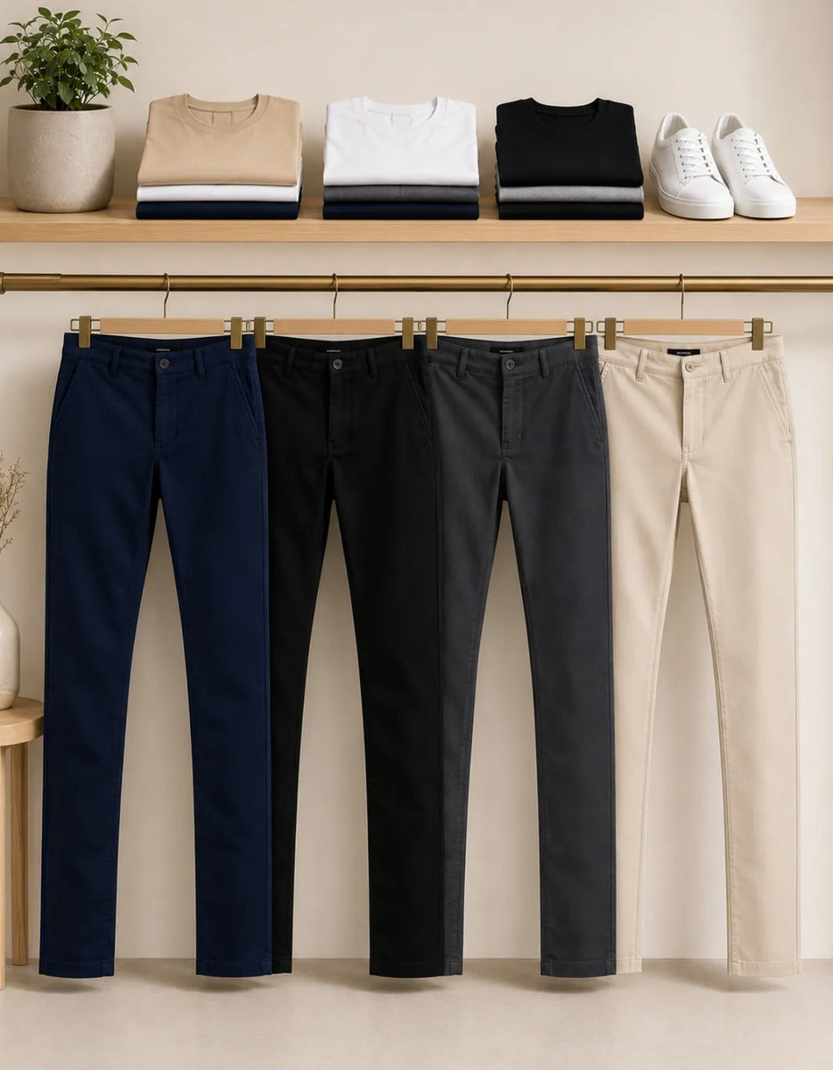 Calça Sarja Masculina Social Slim Elastano Bolso Embutido