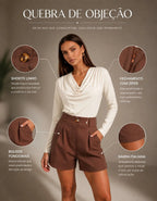 Short Feminino Linho Cintura Alta Com Bolso Cós De Elástico