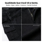 Saia Cargo Sarja Feminina Cintura Alta Com Lycra Bolsos