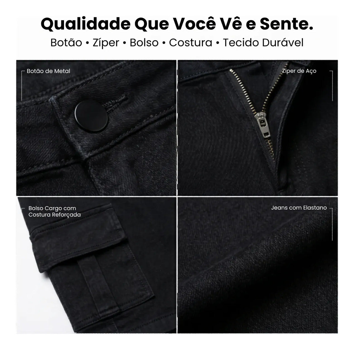 Saia Cargo Sarja Feminina Cintura Alta Com Lycra Bolsos