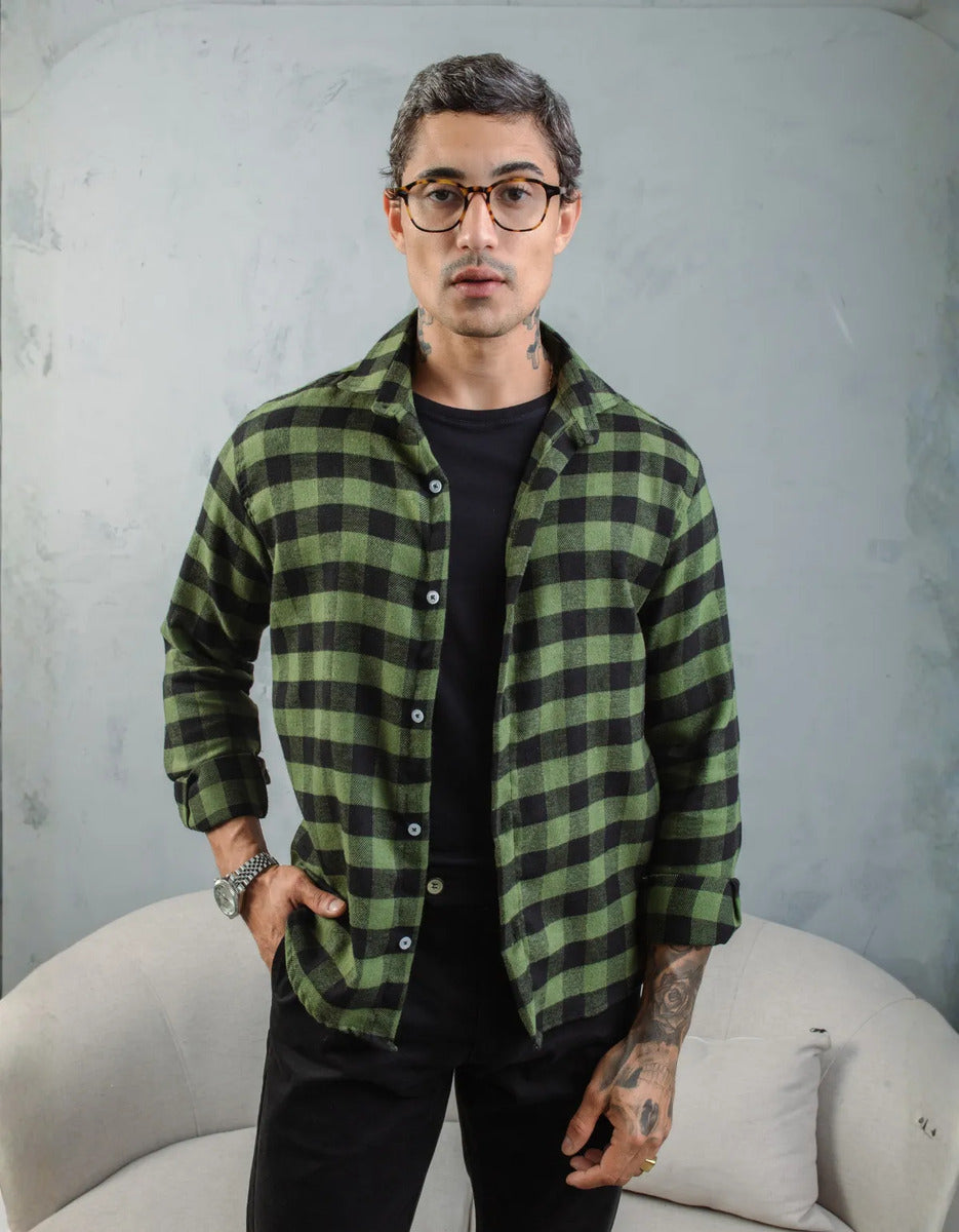 Camisa Social Masculina Xadrez Manga Longa Casual Inverno