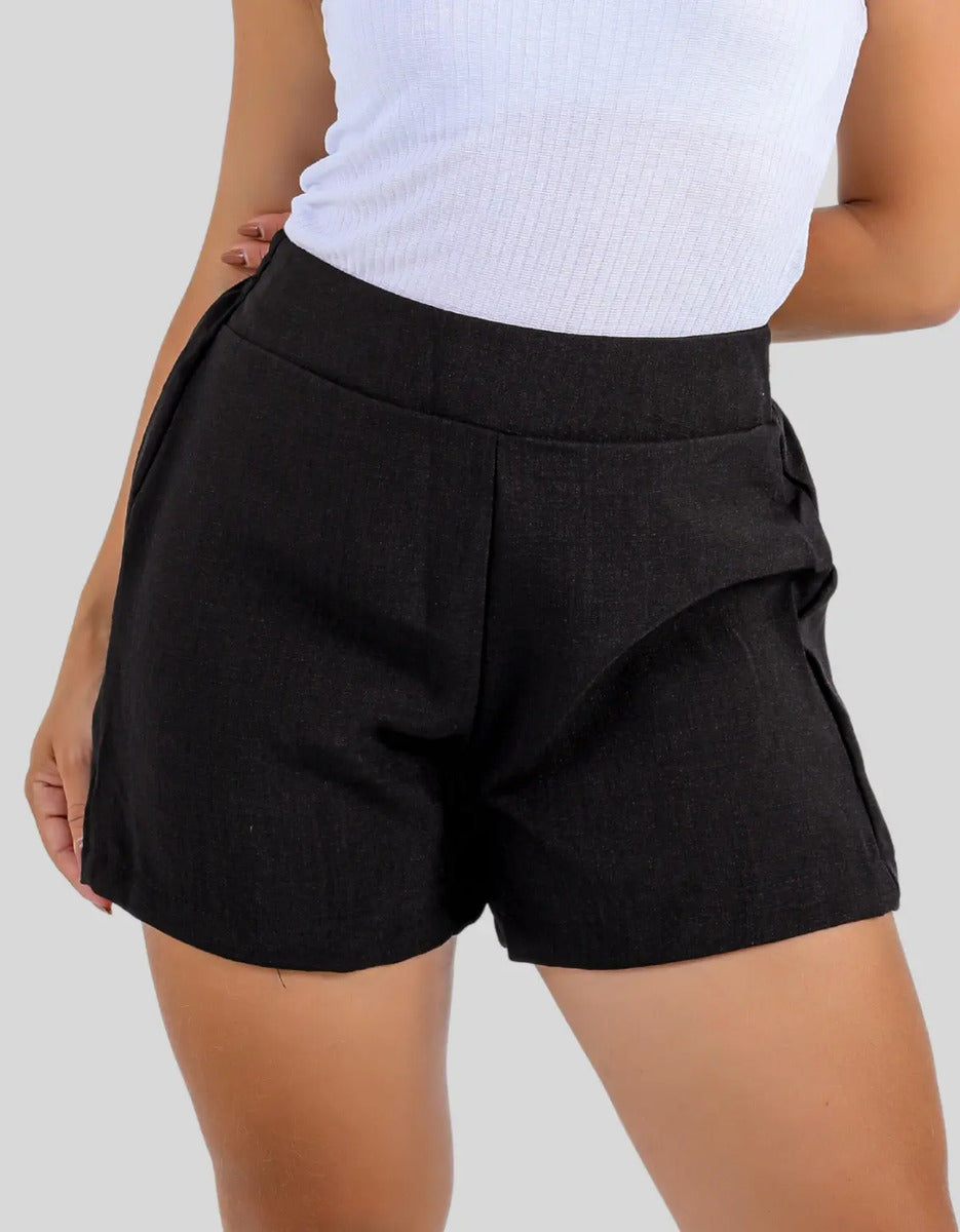 Short Linho Casual Básico Cintura Alta Moda Verão Elegante