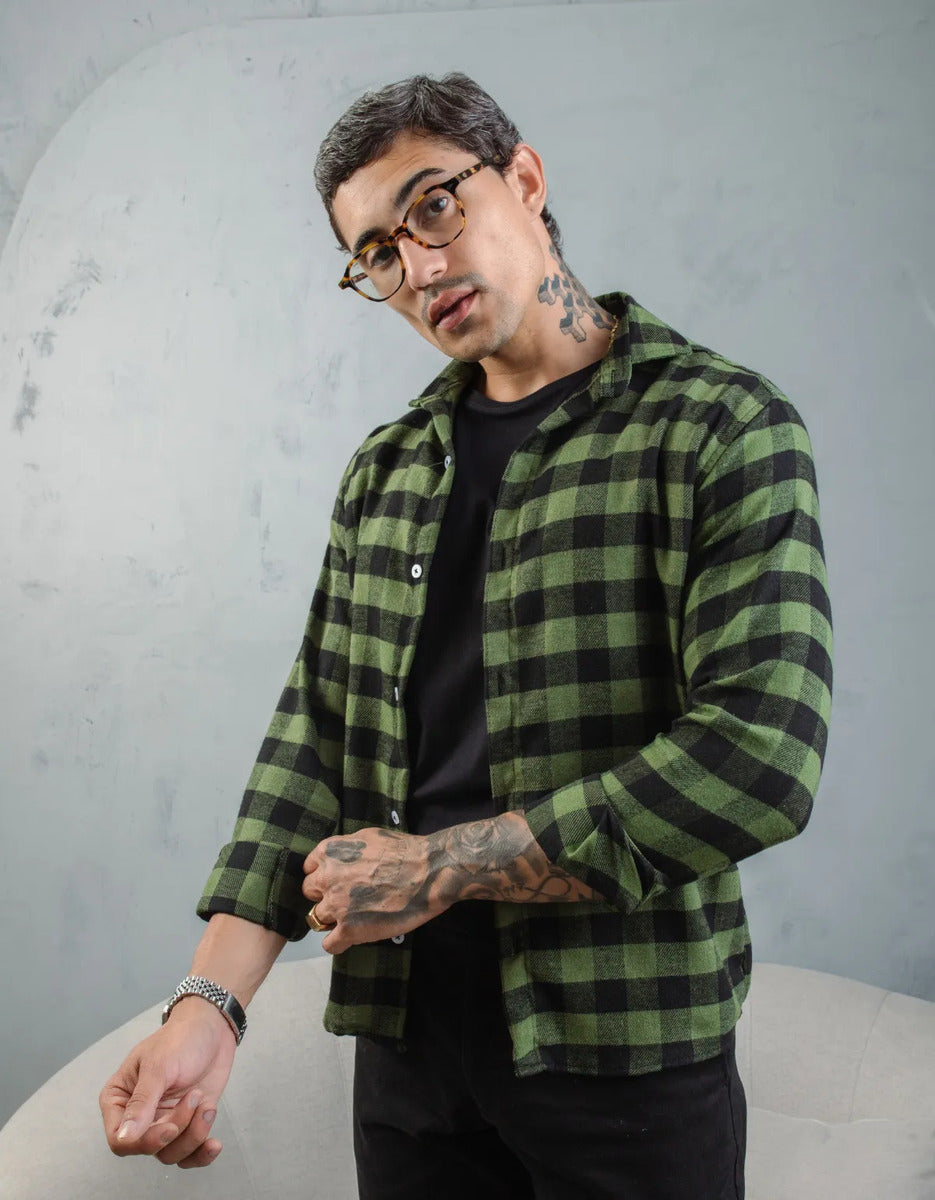 Camisa Social Masculina Xadrez Manga Longa Casual Inverno