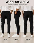 Calça Sarja Masculina Social Slim Elastano Bolso Embutido
