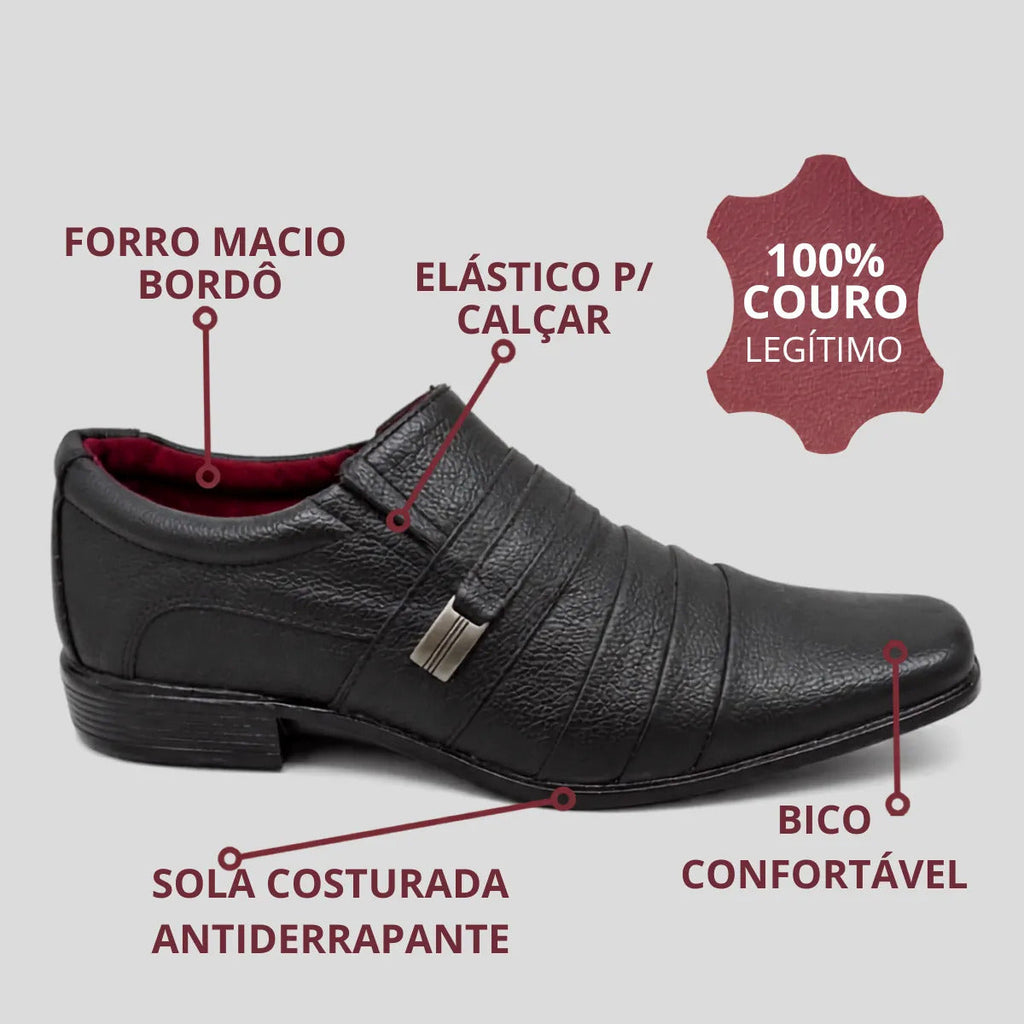 Kit Sapato Social De Couro Bovino Confortável + Cinto + Meia
