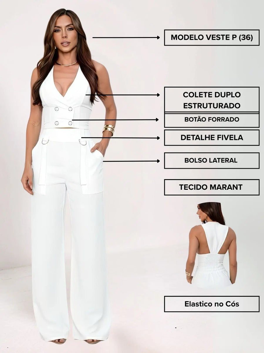 Conjunto Alfaiataria Colete Calça Pantalona Alfaiataria Luxo