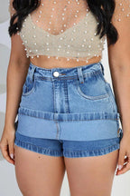 Short Saia Jeans Premium Feminino Cintura Alta Moda Casual