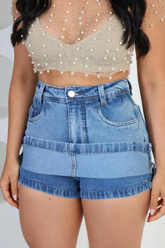 Short Saia Jeans Premium Feminino Cintura Alta Moda Casual