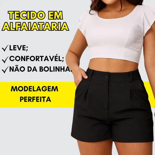 Shorts Feminino Cintura Alta Meia Coxa Alfaiataria Social