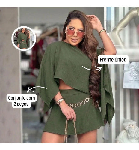 Conjunto Feminino Short Saia Blusa Frente Única Verão