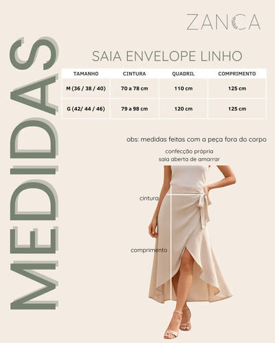 Saia Envelope Midi Linho Transpassada Feminina