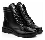 Bota Coturno Salto Baixo Aplicação Metal Preto