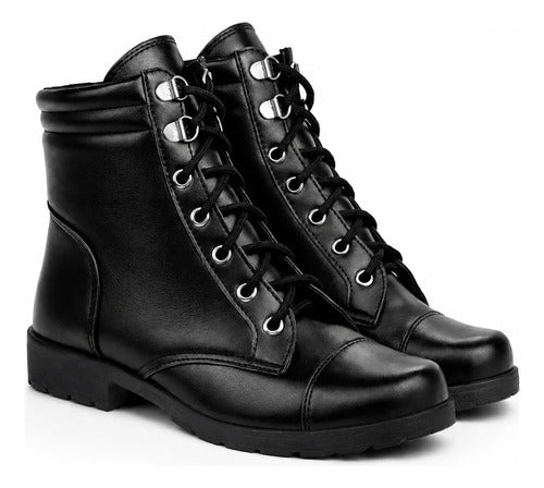 Bota Coturno Salto Baixo Aplicação Metal Preto