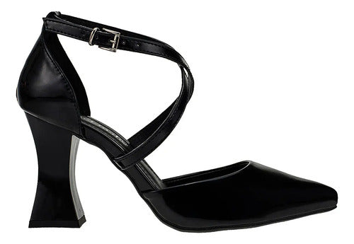 Scarpin Feminino Salto Alto Geométrico Taça Tiras Cruzadas