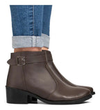 Bota Feminina Cano Curto Salto Baixo Fivela Casual Moderna