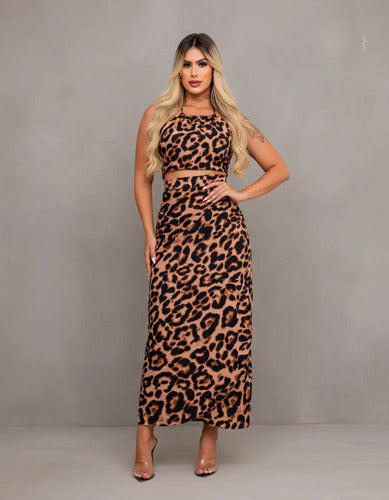 Conjunto Kit Saia Envelope Midi Longa Transpassada + Cropped