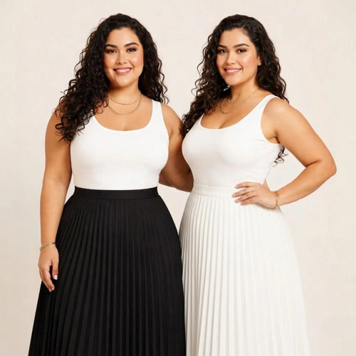 Kit 2 Saia Midi Branca Preta Plissada Plus Size Evangélica