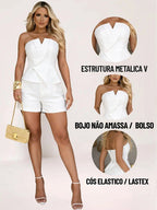 Conjunto Feminino Curto Tomara Que Caia E Shorts Alfaiataria