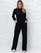 Conjunto Feminino Malha De Tricot Blusa E Calça Moda Inverno