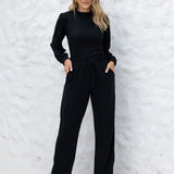 Conjunto Feminino Malha De Tricot Blusa E Calça Moda Inverno