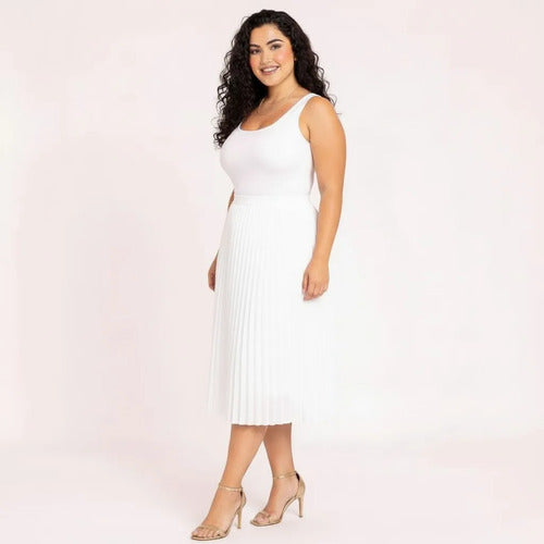 Kit 2 Saia Midi Branca Preta Plissada Plus Size Evangélica