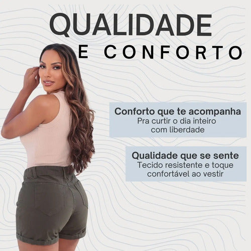 Short Jeans Feminino Casual Confortável Cintura Alta Verão
