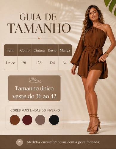 Macaquinho Curto Ombro Manga Longa Amarração Boho Moda Bojo