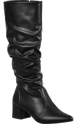 Bota Feminina Gigil Bico Fino Cano Longo Enrugado Slouch