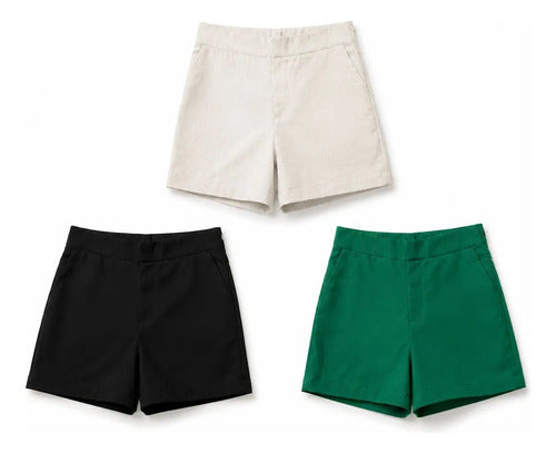 Kit 3 Short Linho Mabel Caimento Despojado Feminino Adulto