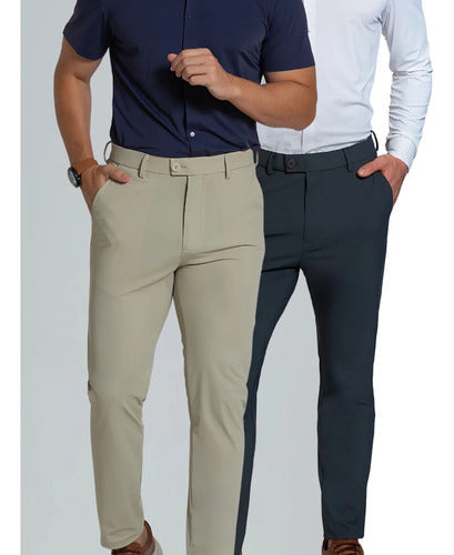 Kit 2 Calça Masculina Alfaiataria Poliamida Social Premium