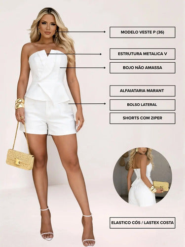 Conjunto Feminino Curto Tomara Que Caia E Shorts Alfaiataria