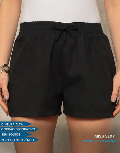 Kit 2 Shorts Bermuda Linho Feminino Cintura Alta Casual Top