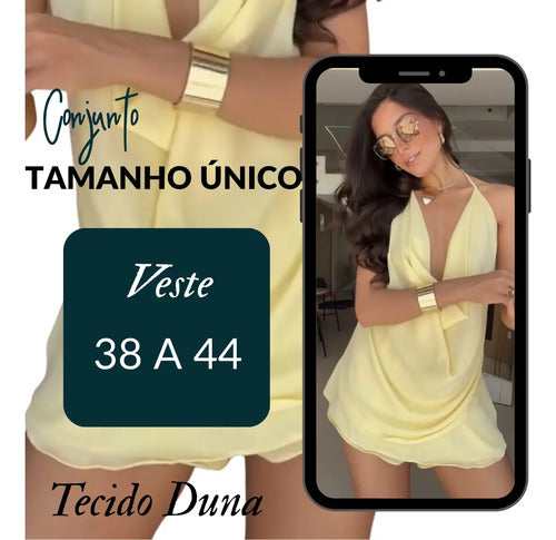 Conjunto Feminino Blusa Frente Única  Short Saia Tecido Duna