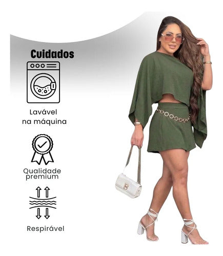 Conjunto Feminino Short Saia Blusa Frente Única Verão