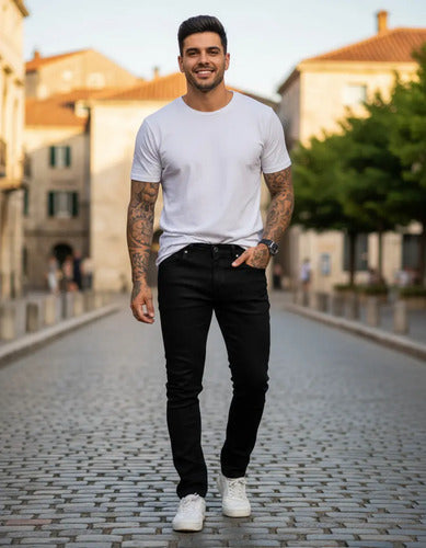 Calça Masculina Lions Jeans Slim Preta Com Elastano Casual
