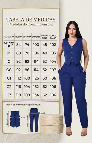 Conjunto Calça Skinny Com Colete Social Alfaiataria Feminino