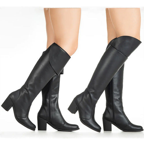 Bota Feminina Gigil Over The Knee Montaria Salto Alto Bloco